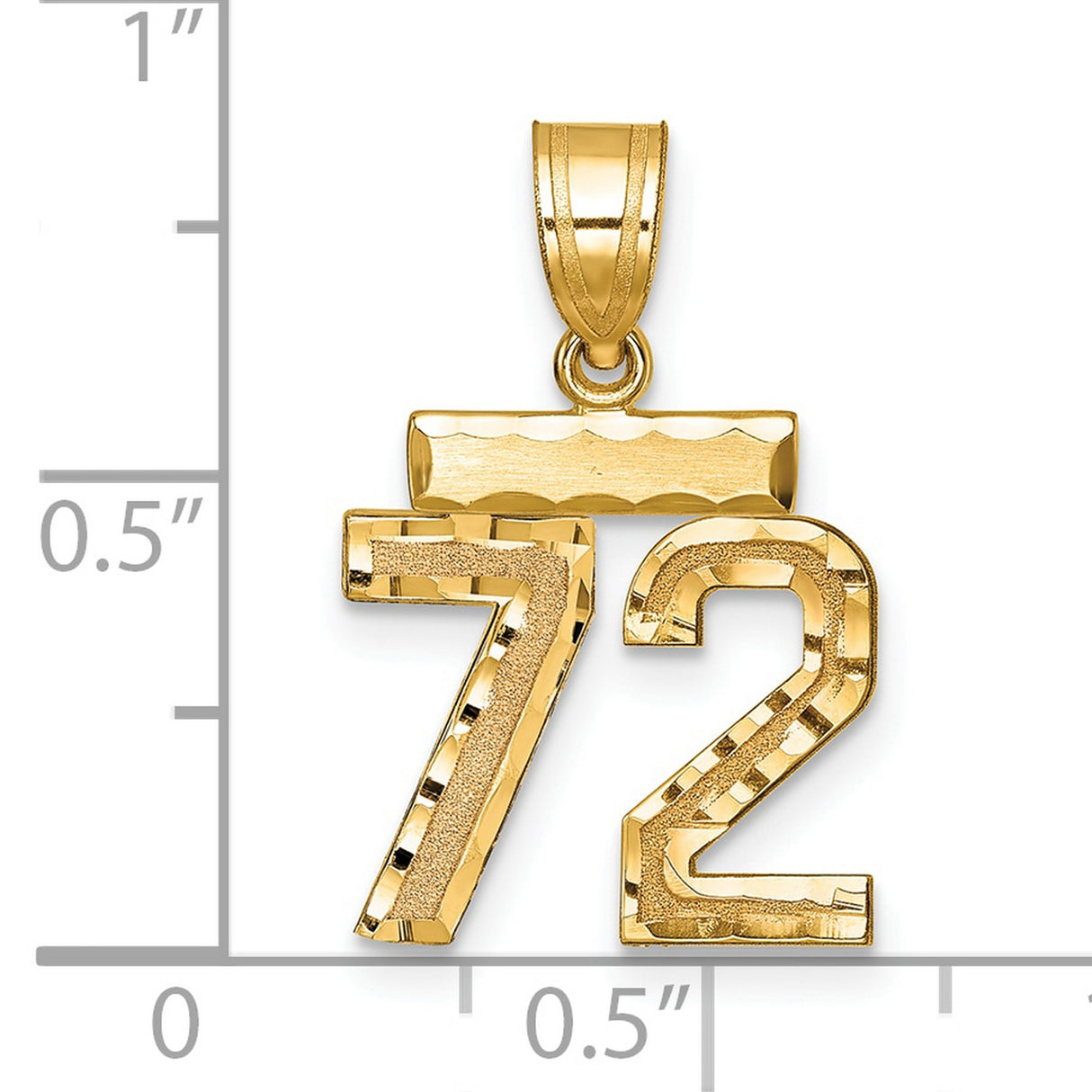 Small Brushed Diamond-cut Number 72 Charm Pendant in Real 14k Yellow Gold