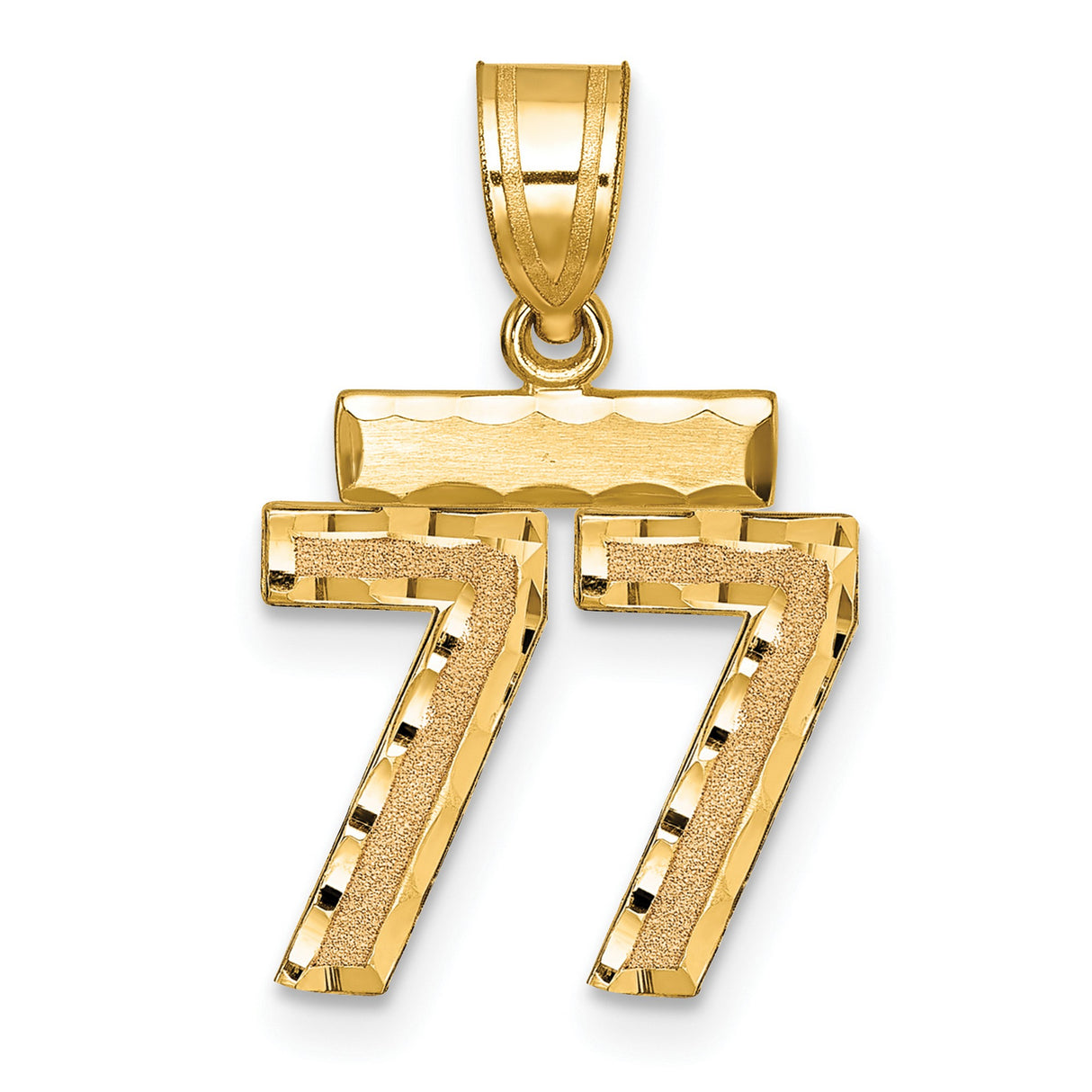 14k Yellow Gold Number 77 Pendant, Bold Textured Angel Number Jewelry for Men or Unisex