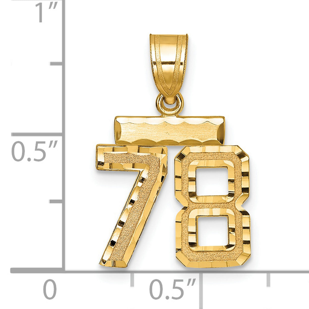 Small Brushed Diamond-cut Number 78 Charm Pendant in Real 14k Yellow Gold