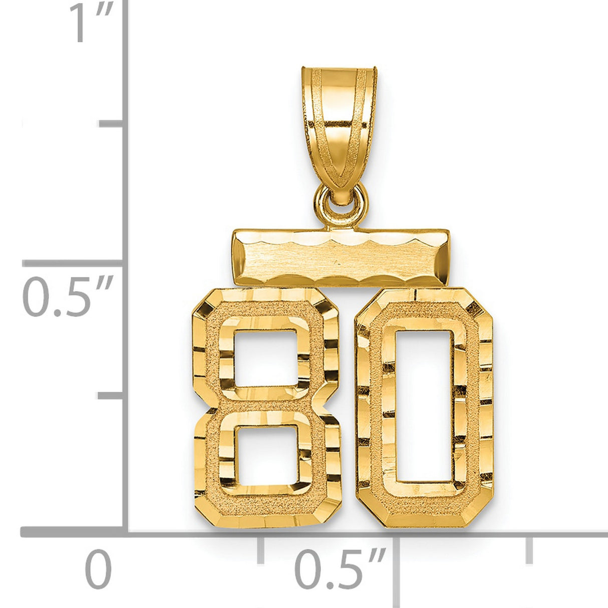 Small Brushed Diamond-cut Number 80 Charm Pendant in Real 14k Yellow Gold