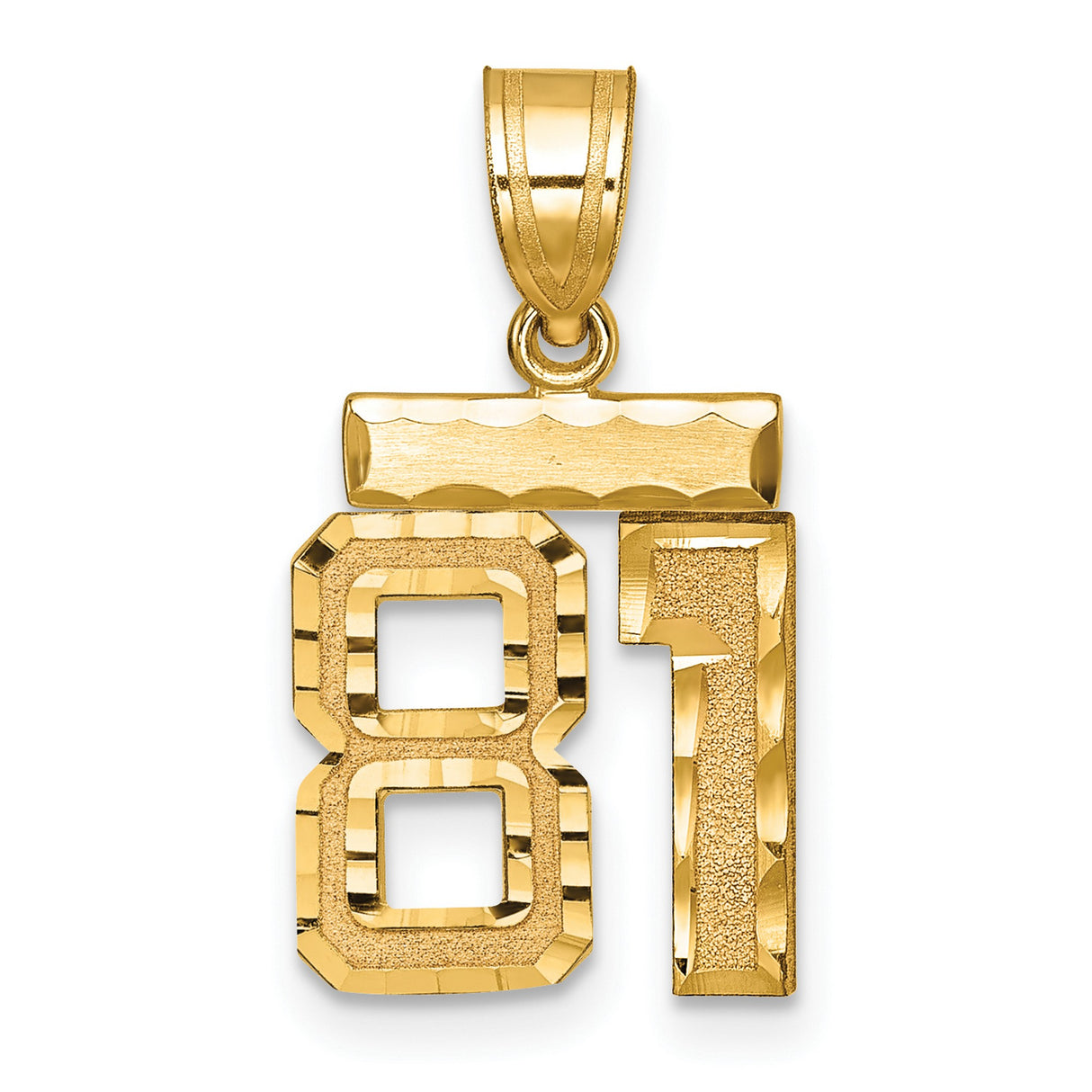 14k Yellow Gold Number 81 Pendant, Polished and Textured Charm, Sports Jersey Style for Men or Unisex