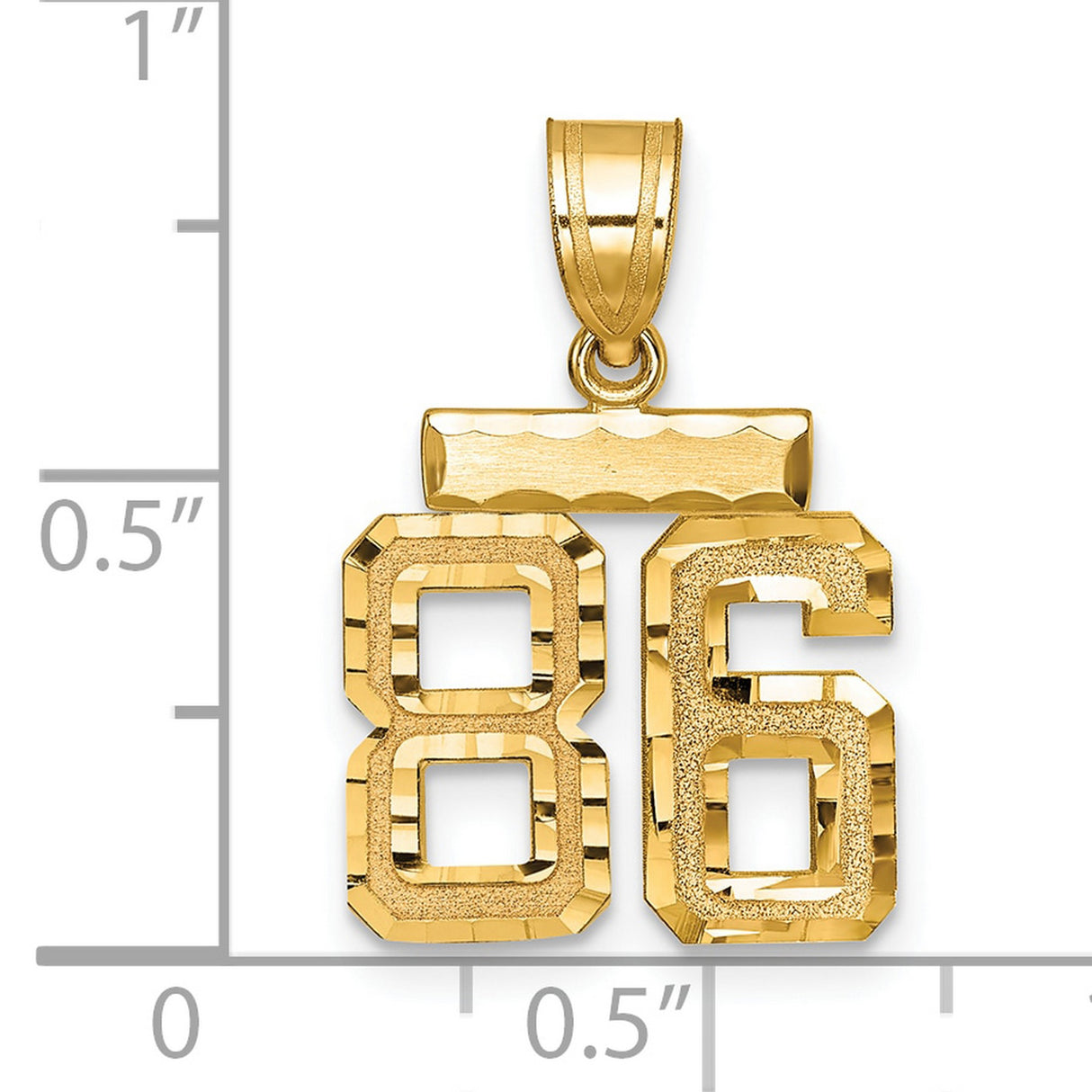 Small Brushed Diamond-cut Number 86 Charm Pendant in Real 14k Yellow Gold