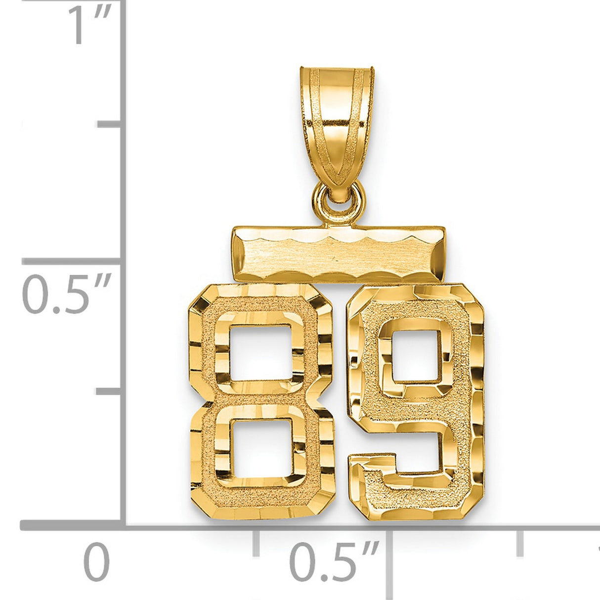 14k Yellow Gold Number 89 Pendant, Textured Polished Jersey Style Charm for Men and Unisex