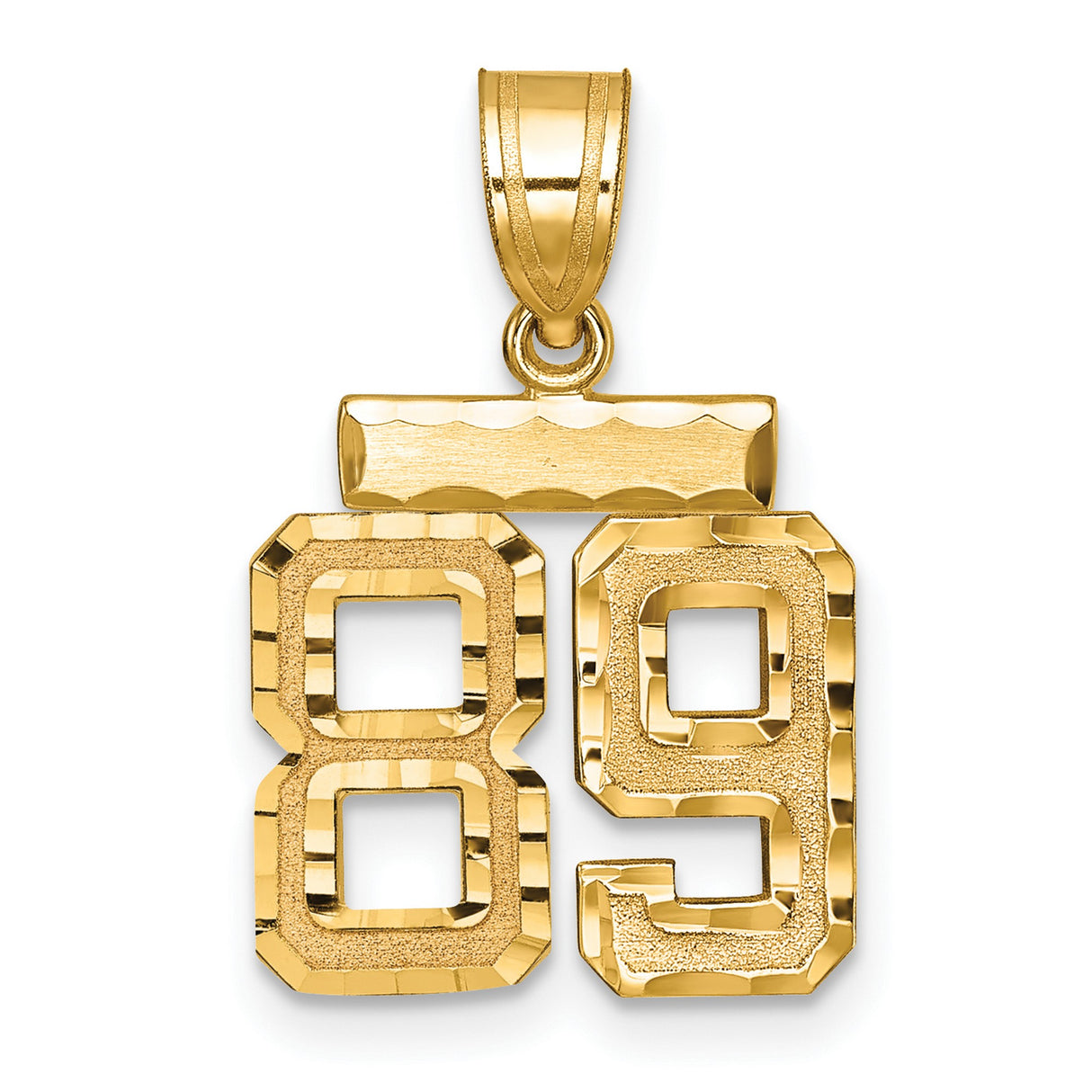 14k Yellow Gold Number 89 Pendant, Textured Polished Jersey Style Charm for Men and Unisex
