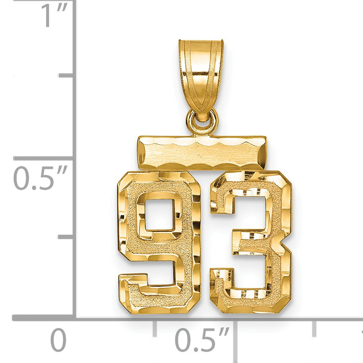 14k Yellow Gold Number 93 Pendant, Polished and Textured Sports Jersey Charm