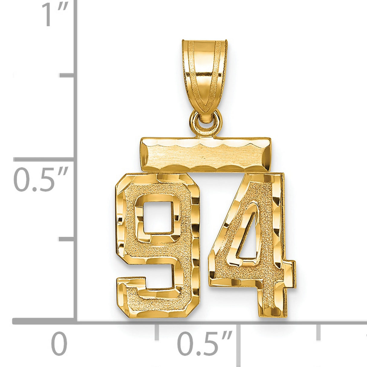 Small Brushed Diamond-cut Number 94 Charm Pendant in Real 14k Yellow Gold