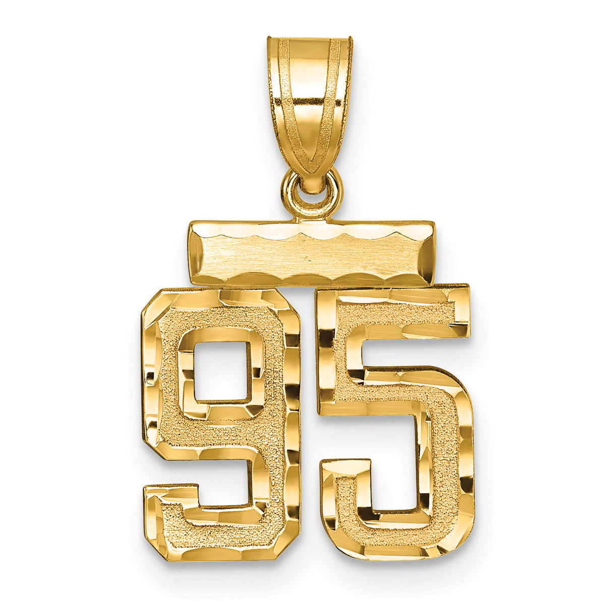 14k Yellow Gold 95 Pendant with Bold Cut-Out Digits, Textured Block Numbers for Men or Unisex
