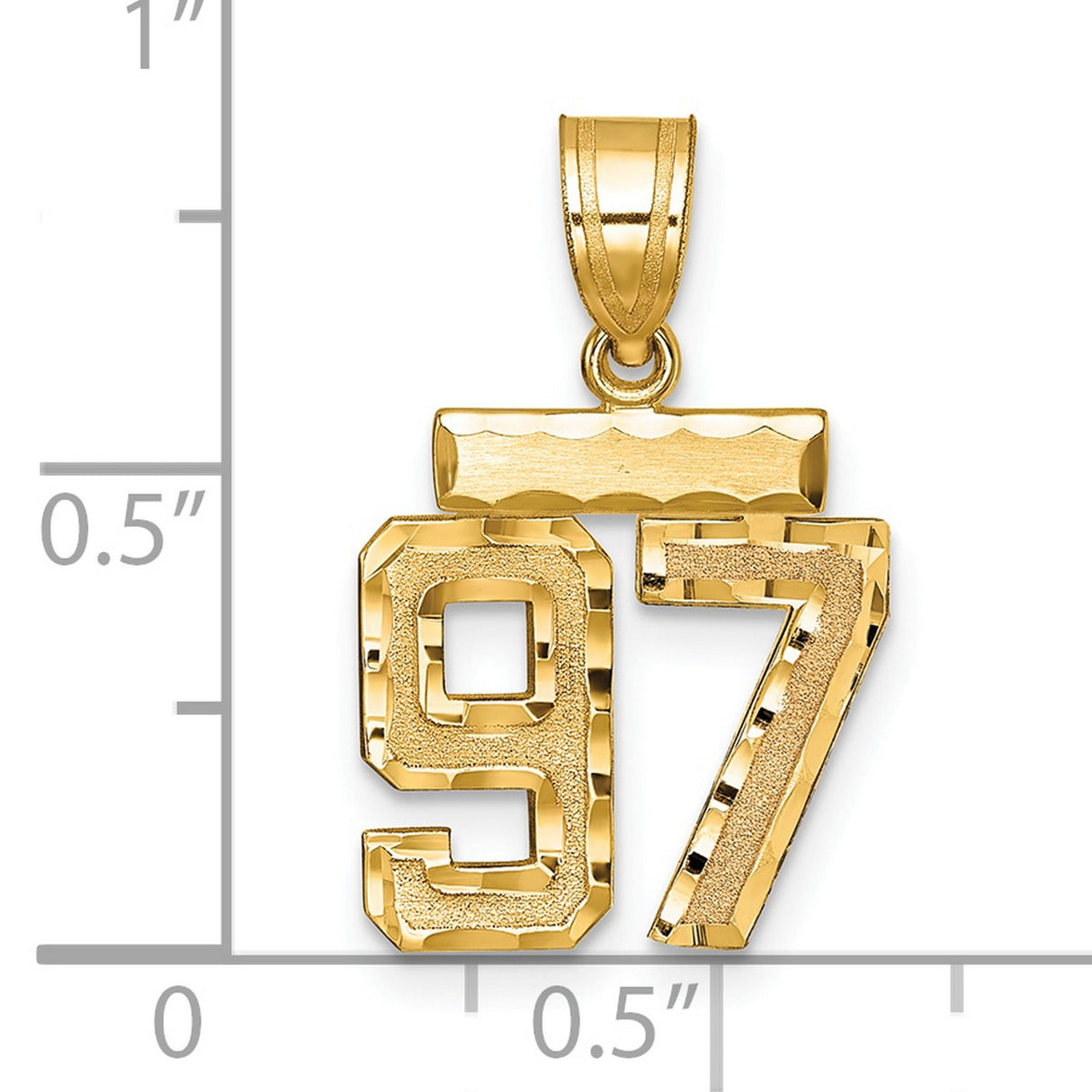 Small Brushed Diamond-cut Number 97 Charm Pendant in Real 14k Yellow Gold
