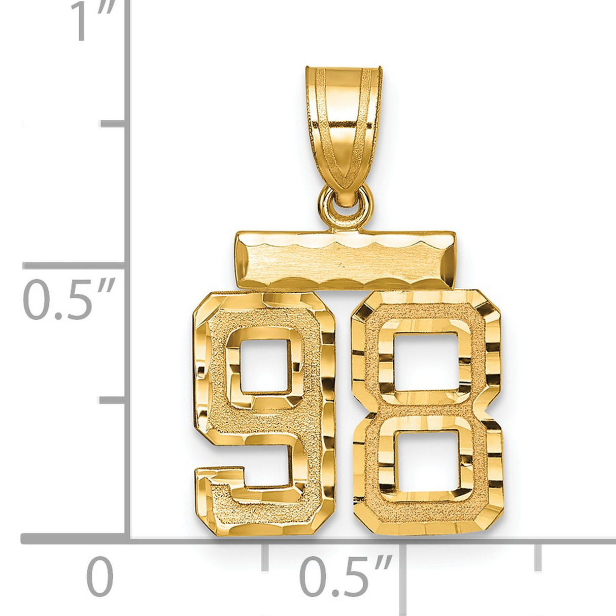 14k Yellow Gold Number 98 Pendant, Bold Block Style Commemorative Jewelry for Men and Unisex