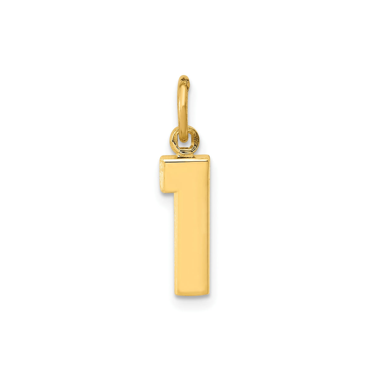 14k Yellow Gold Number One Pendant Charm, Polished Block Font, Unisex Jewelry