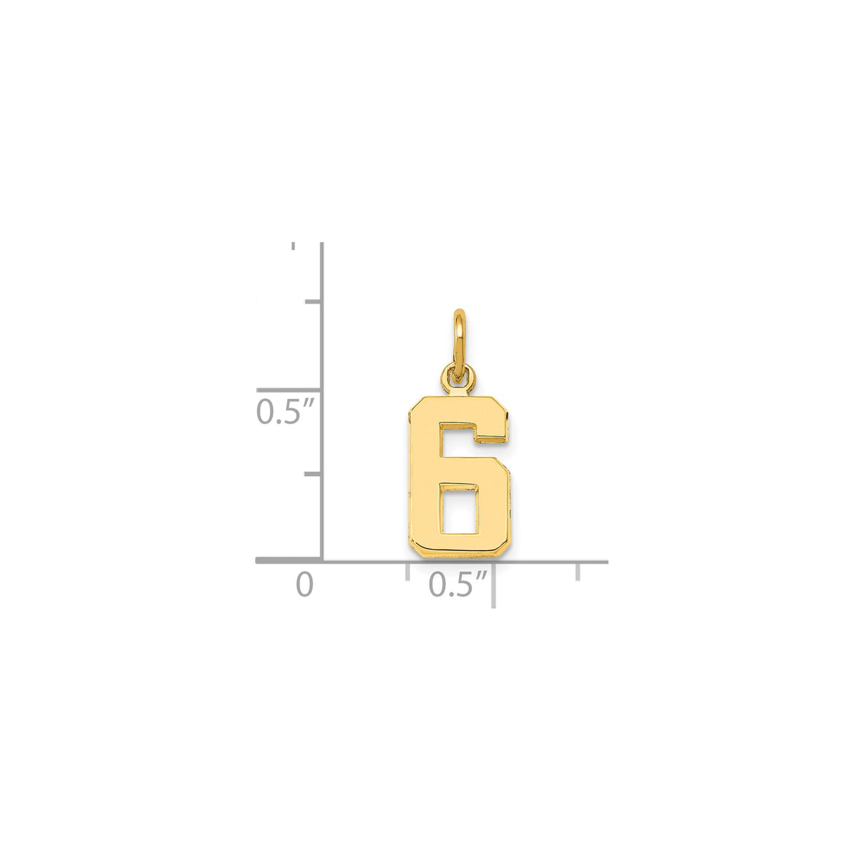 14k Yellow Gold Number 6 Pendant Charm, Bold Block Style for Men or Women