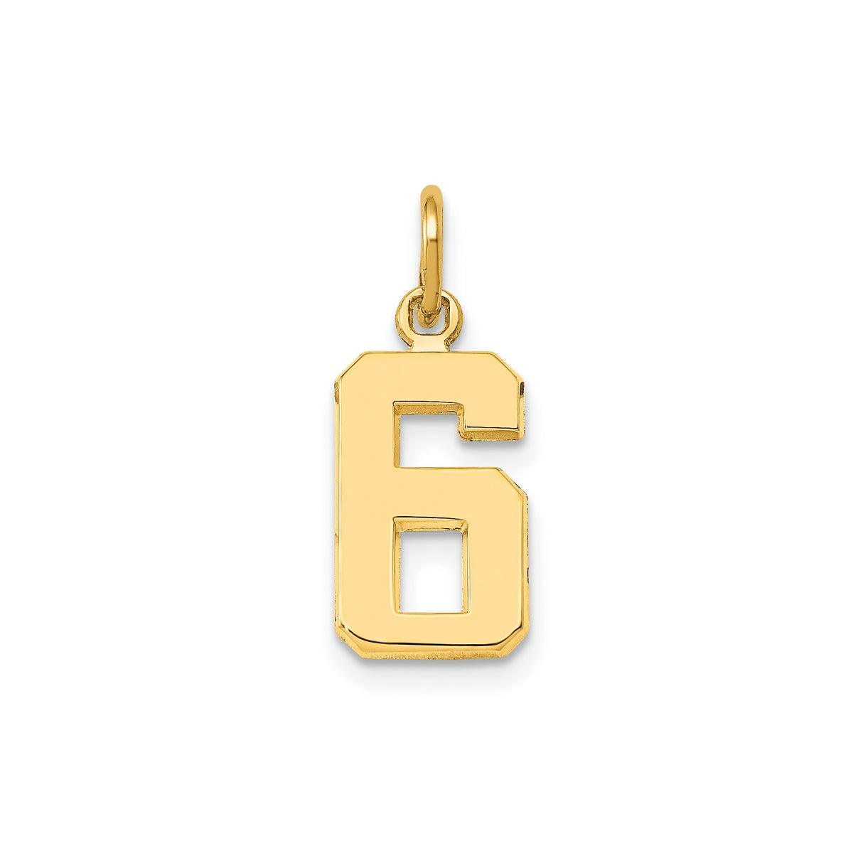 14k Yellow Gold Number 6 Pendant Charm, Bold Block Style for Men or Women
