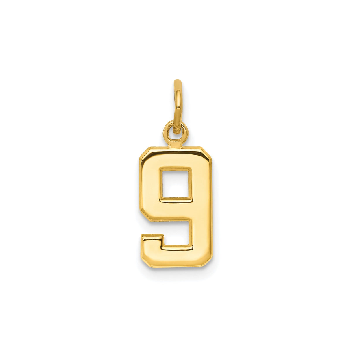 14k Yellow Gold Number 9 Pendant Charm, Bold Block Font, Unisex Jewelry