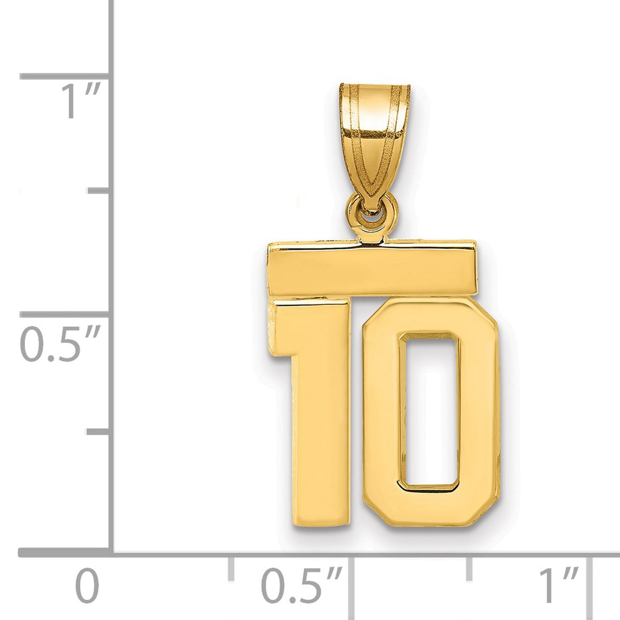 14k Yellow Gold Number 10 Pendant, Polished Sports Jewelry Charm for Men and Women