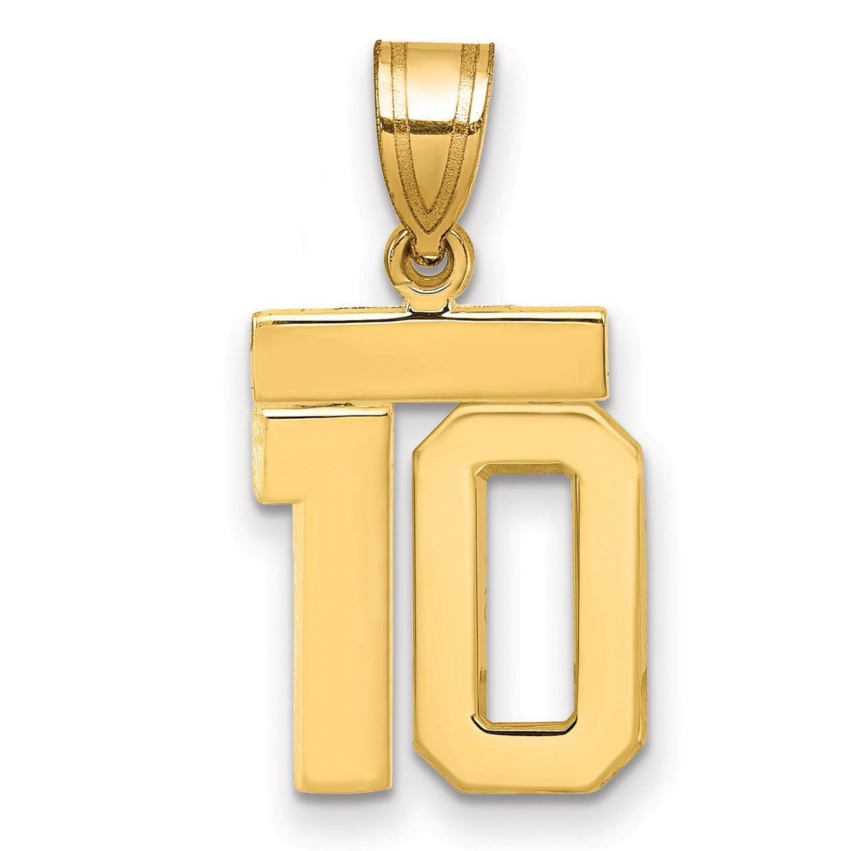 14k Yellow Gold Number 10 Pendant, Polished Sports Jewelry Charm for Men and Women
