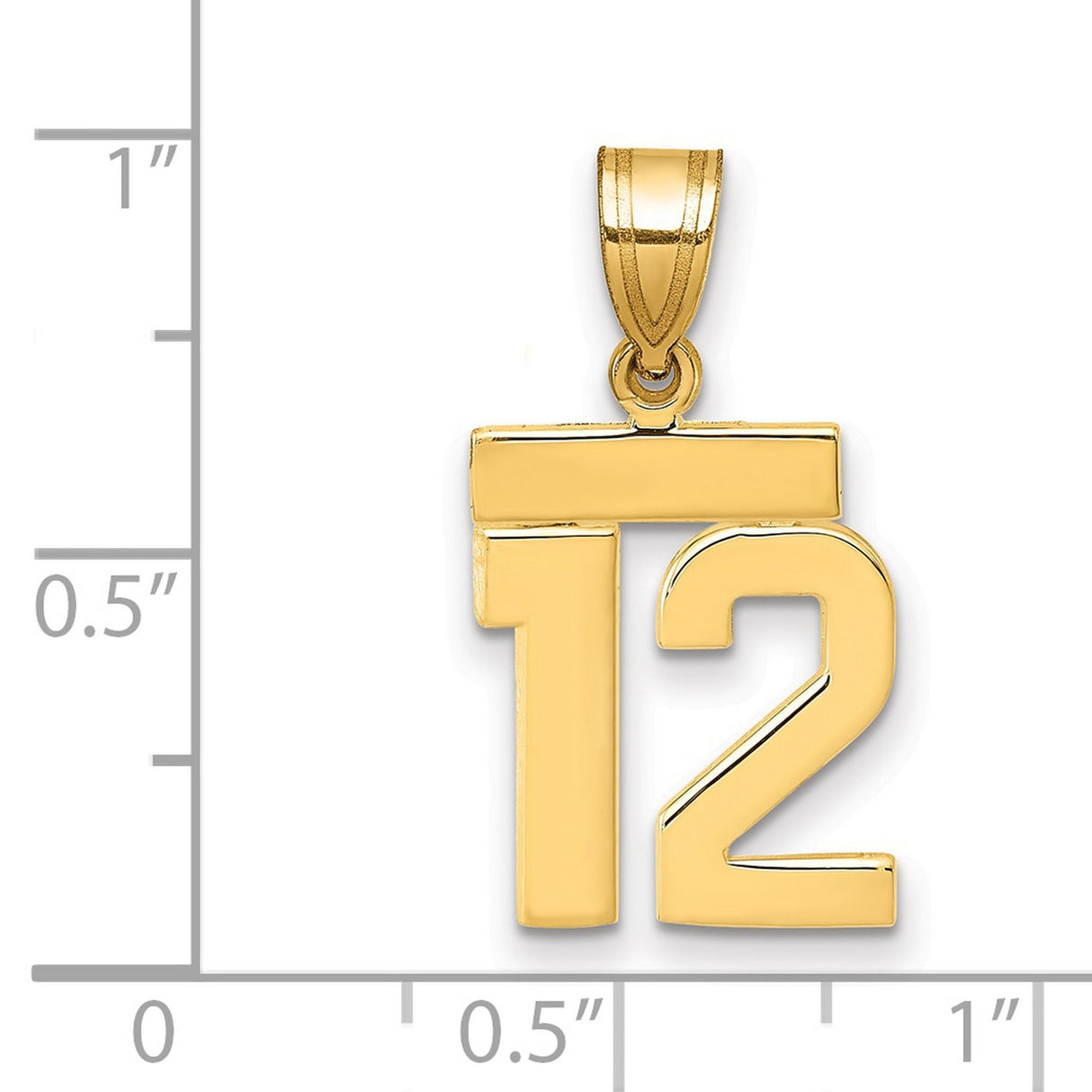 14k Yellow Gold Number 12 Pendant, Bold Polished Sports Jersey Charm for Men or Unisex