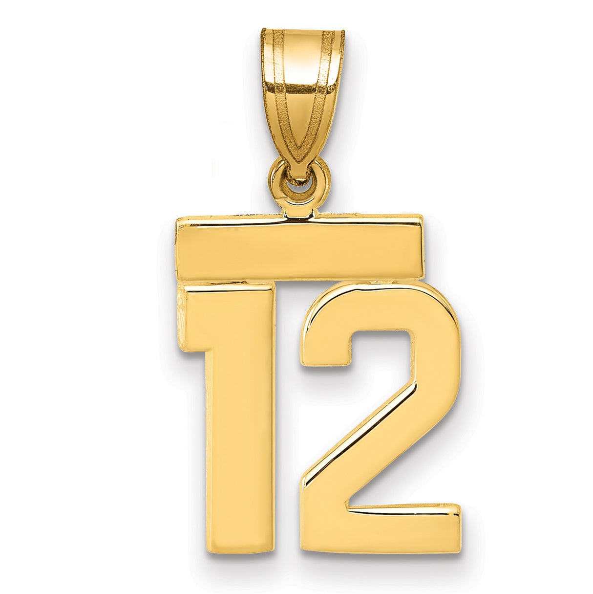 14k Yellow Gold Number 12 Pendant, Bold Polished Sports Jersey Charm for Men or Unisex