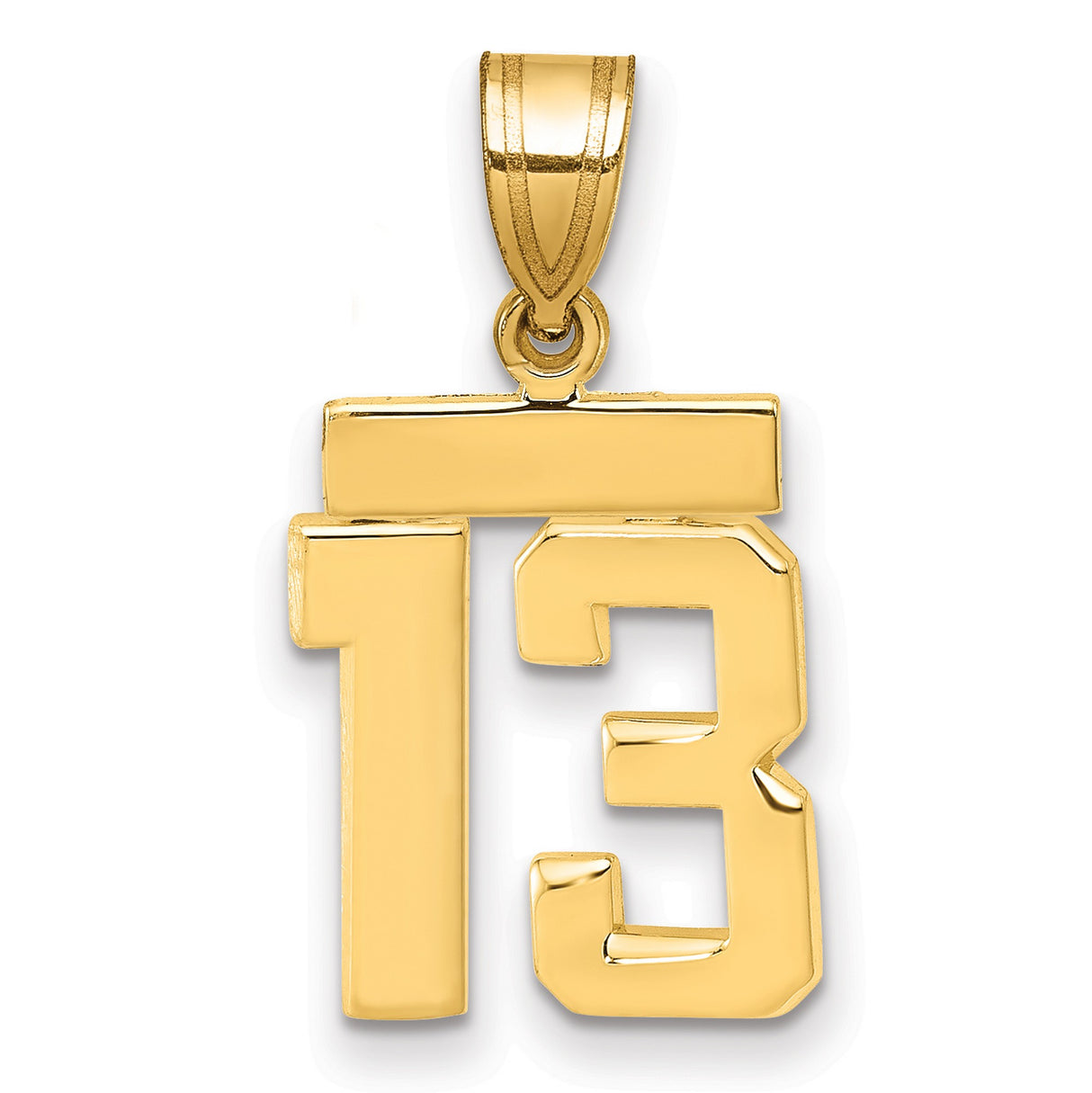 14k Yellow Gold Number 13 Pendant with Bold Block Design, Urban Streetwear Jewelry for Men