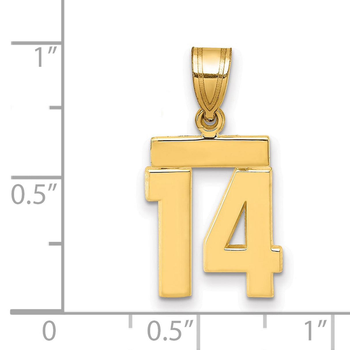 14k Yellow Gold Number 14 Pendant, High Polish Bold Numeric Design, Unisex Charm for Sports Fans