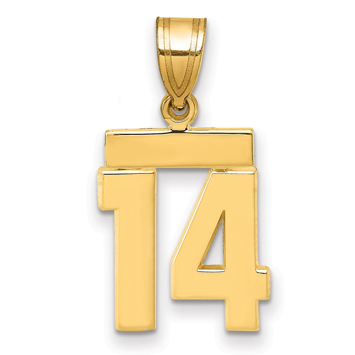 14k Yellow Gold Number 14 Pendant, High Polish Bold Numeric Design, Unisex Charm for Sports Fans