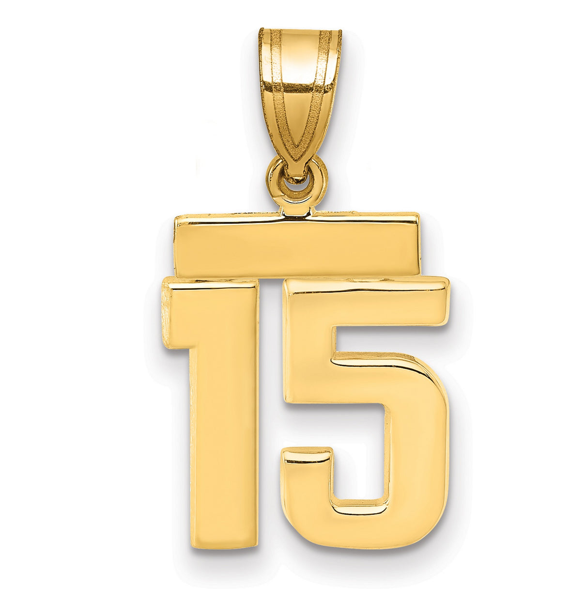 Small Polished Number 15 Charm Pendant in Real 14k Yellow Gold