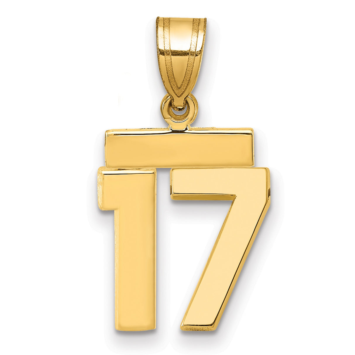 14k Yellow Gold Number 17 Pendant, Bold Modern Numeric Charm for Men and Women