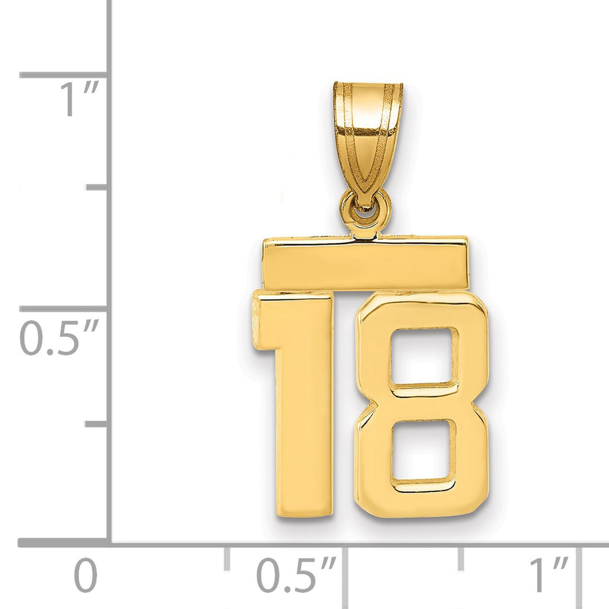 14k Yellow Gold Number 18 Pendant, Bold Polished Numeric Charm for Men or Women