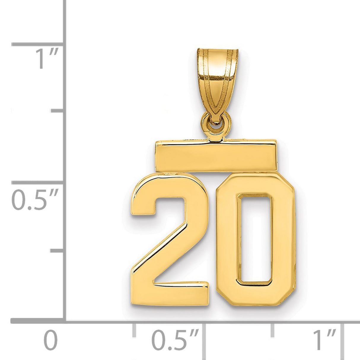 14k Yellow Gold Number 20 Pendant, Polished Block Numeric Charm