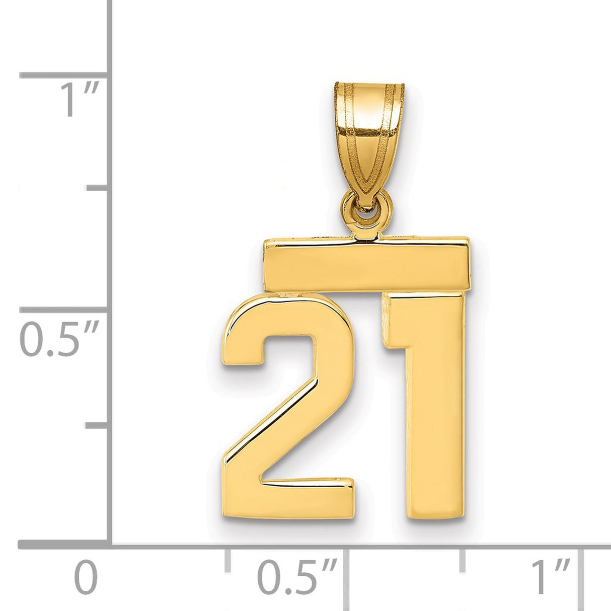 14k Yellow Gold Number 21 Pendant, Polished Numeric Charm for 21st Birthday or Anniversary