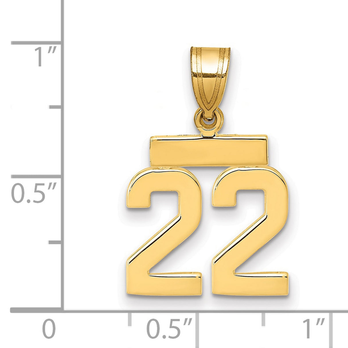 14k Yellow Gold Number 22 Pendant, Block Numerals with Bar Top, Sports or Hip Hop Style Jewelry