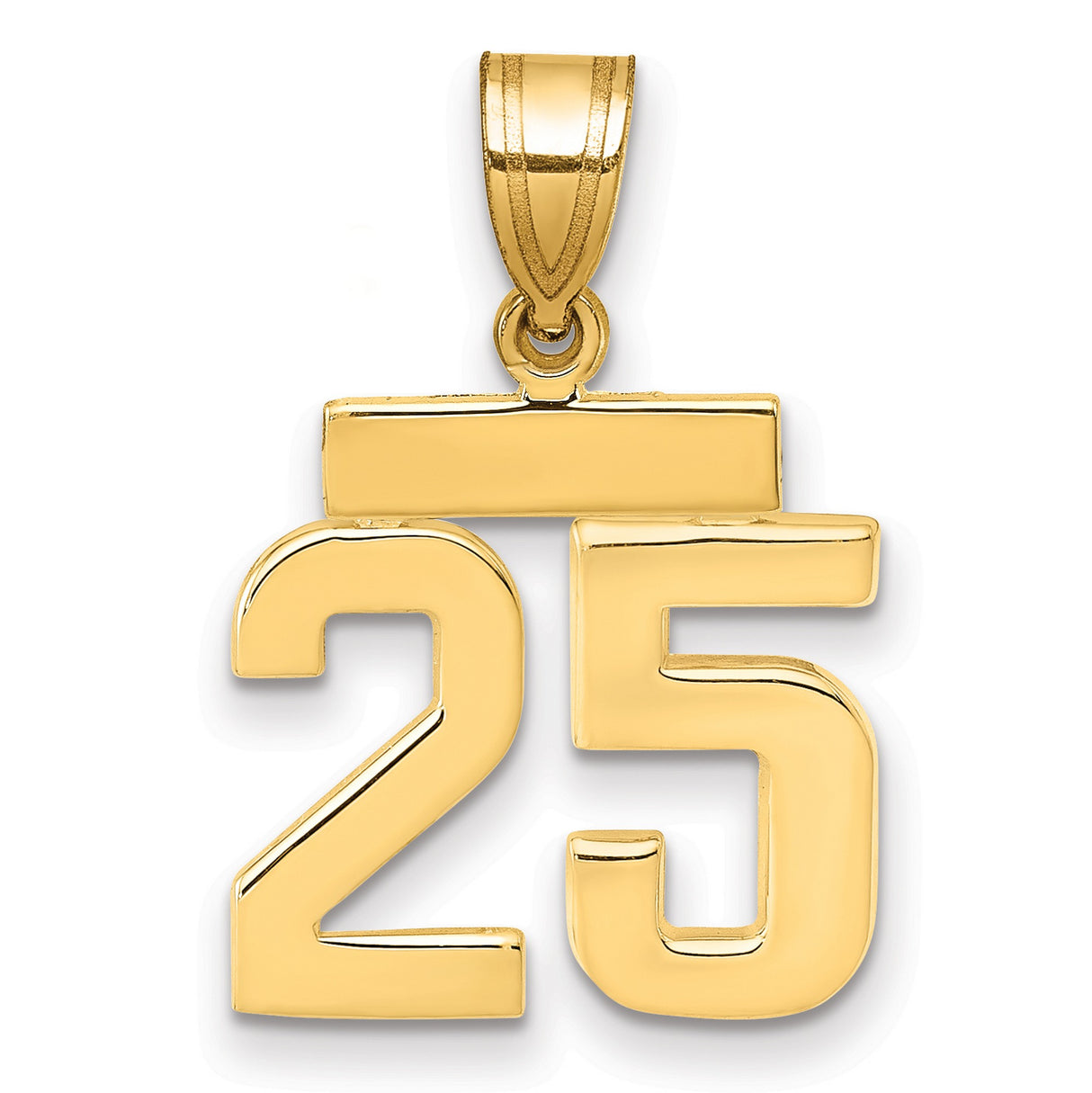 Small Polished Number 25 Charm Pendant in Real 14k Yellow Gold