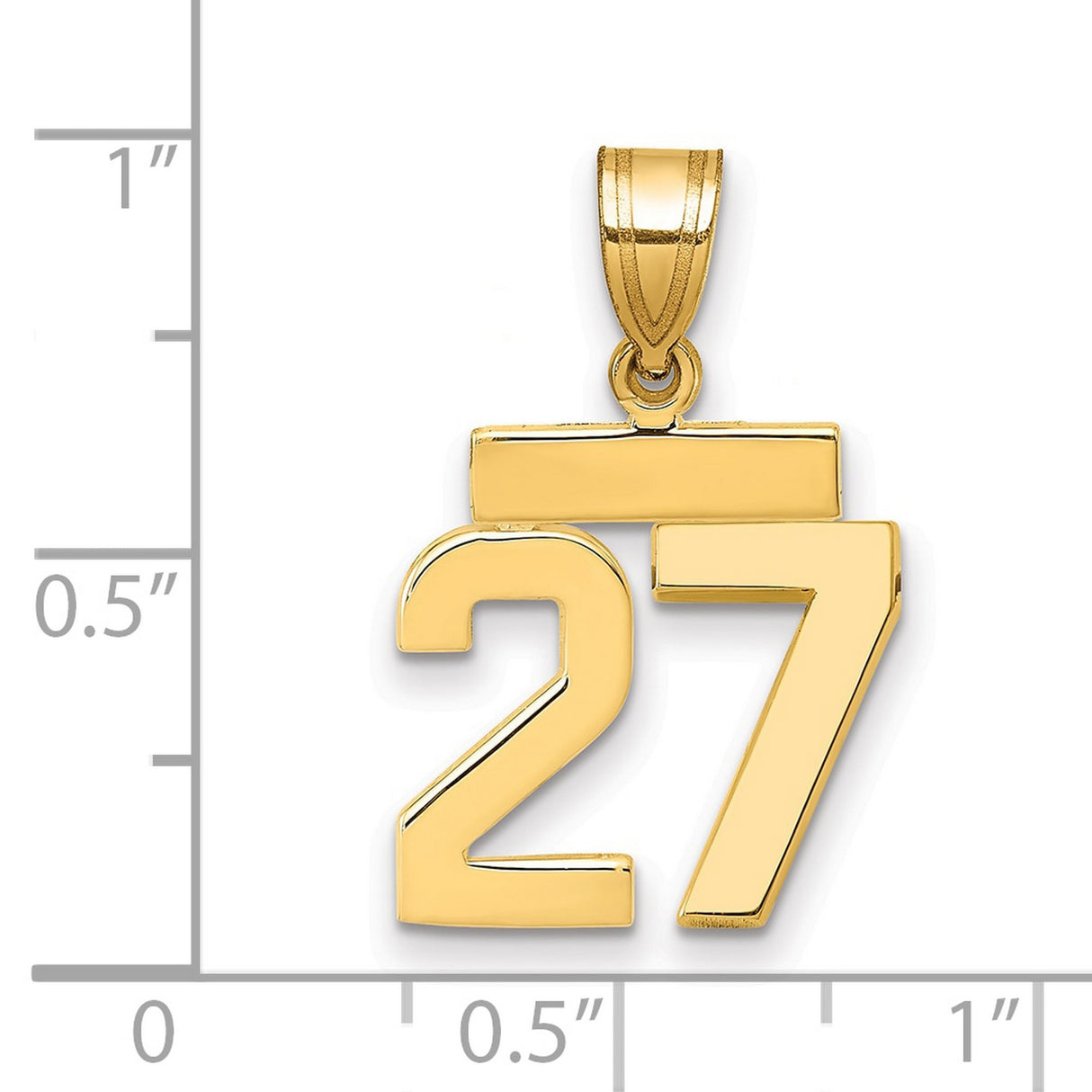 14k Yellow Gold Number 27 Pendant, Polished Digits, Unisex Jewelry for Birthday or Sports