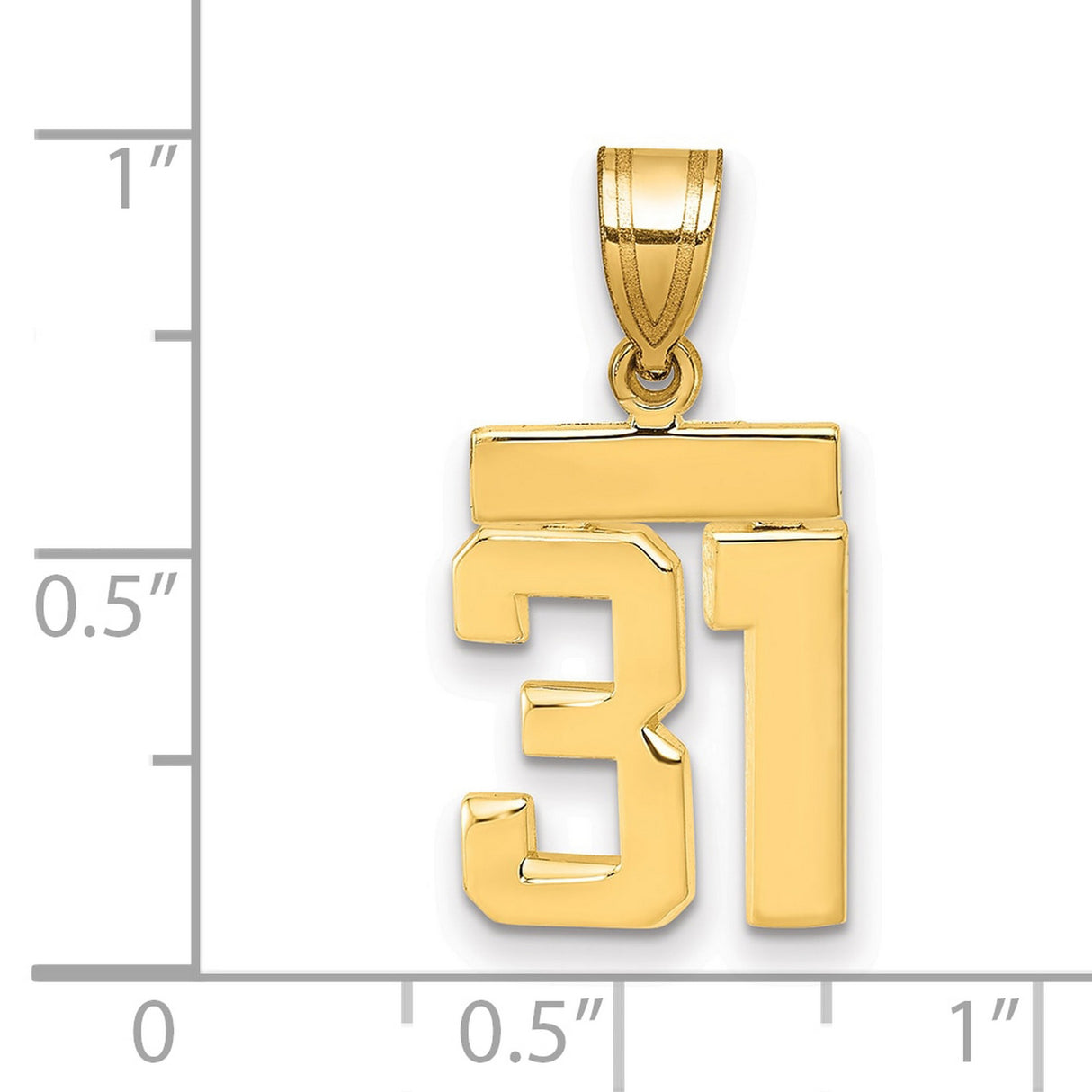 14k Yellow Gold Number 31 Pendant, Block Style Numerals, Polished Unisex Jewelry
