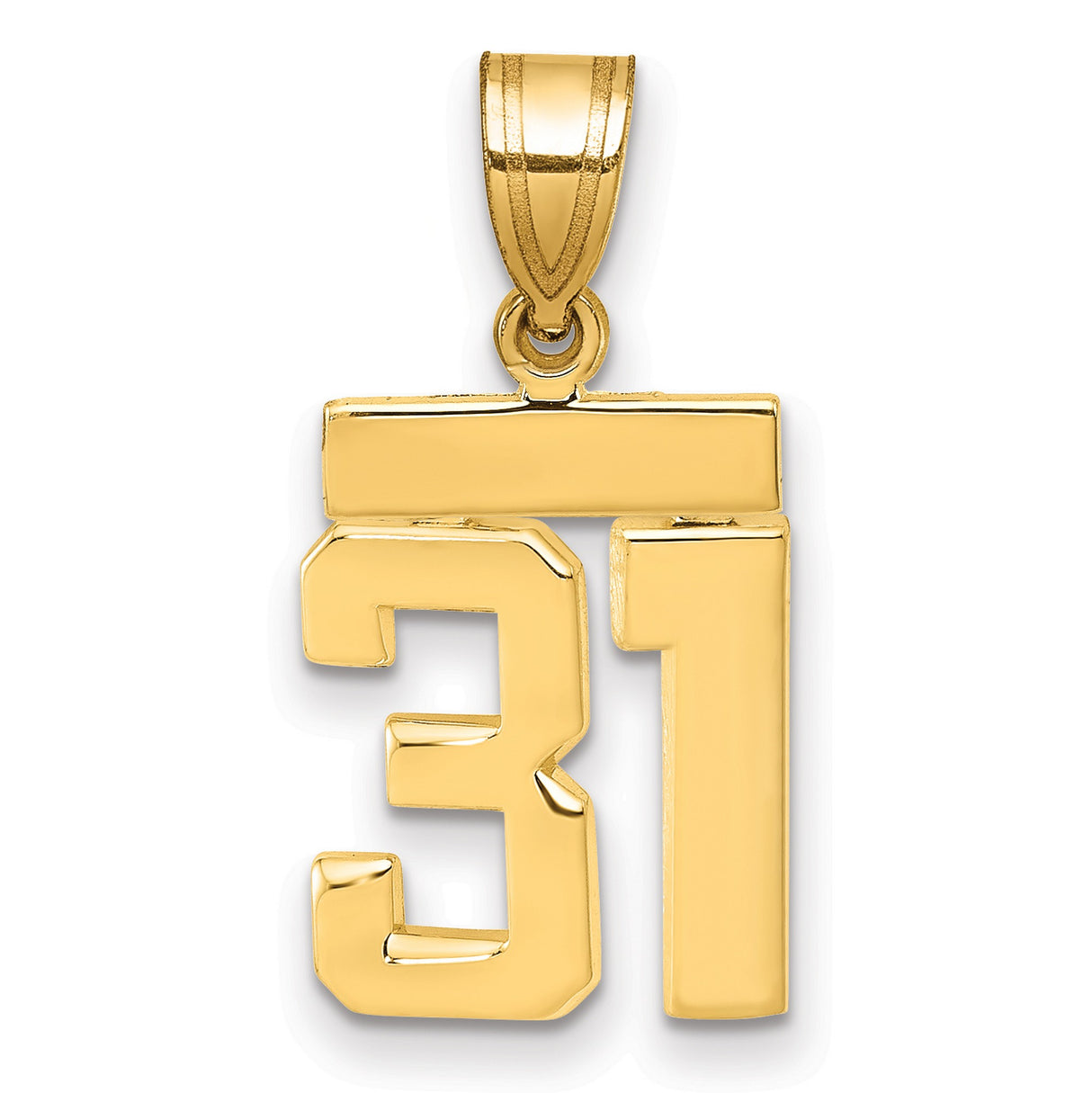 14k Yellow Gold Number 31 Pendant, Block Style Numerals, Polished Unisex Jewelry