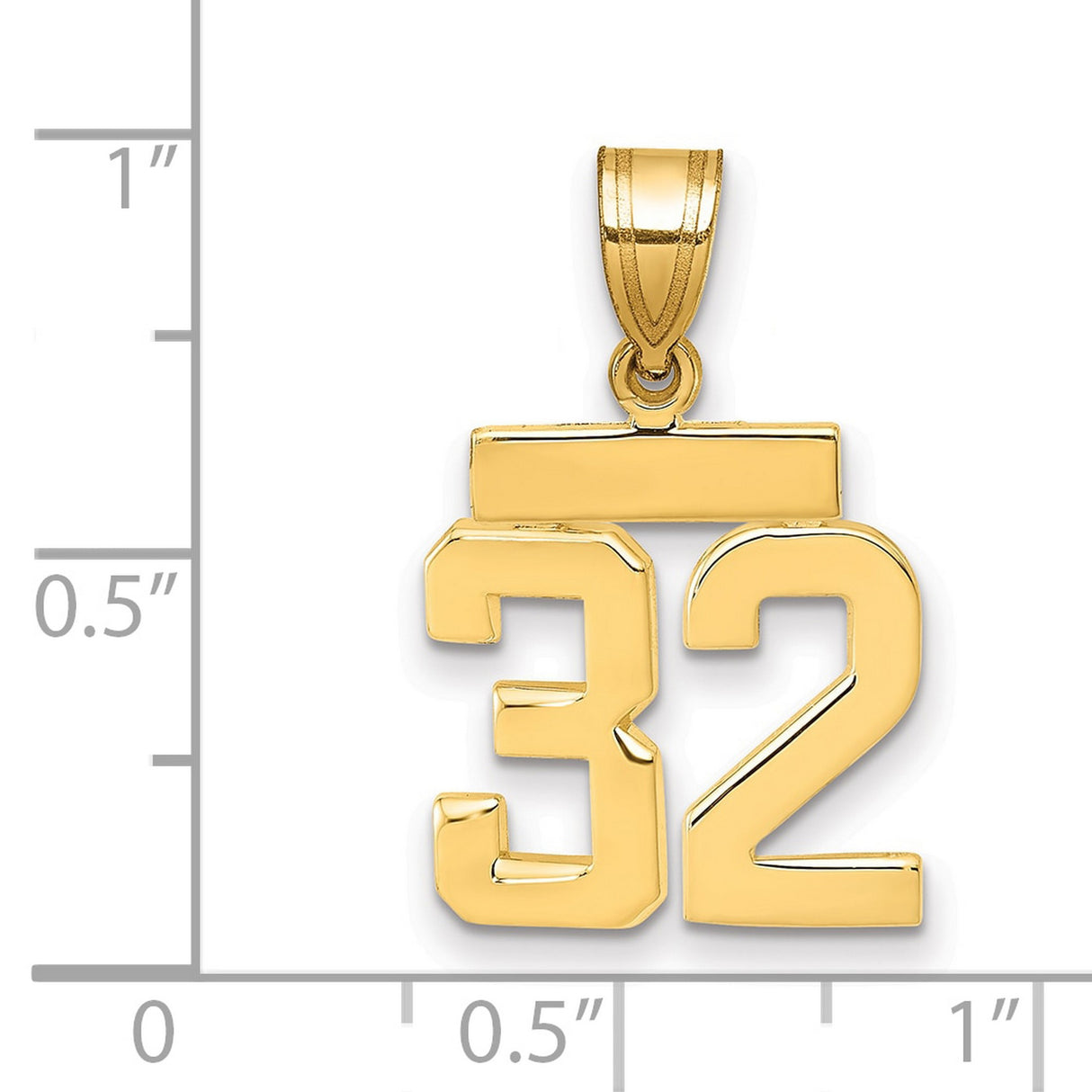 Small Polished Number 32 Charm Pendant in Real 14k Yellow Gold