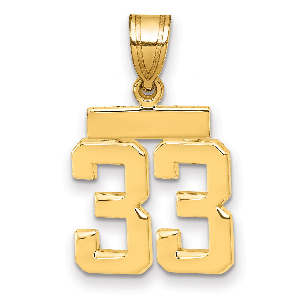 14k Yellow Gold Number 33 Pendant, Bold Sports Charm with Textured Back for Men or Unisex