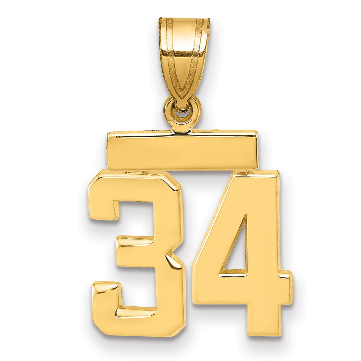 Small Polished Number 34 Charm Pendant in Real 14k Yellow Gold