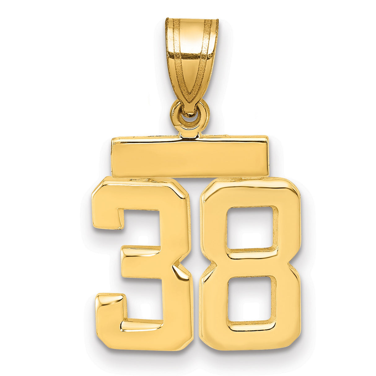 Small Polished Number 38 Charm Pendant in Real 14k Yellow Gold