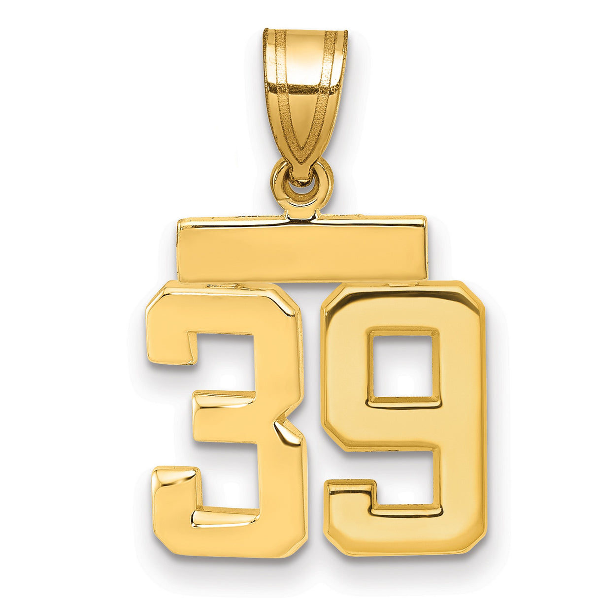 Small Polished Number 39 Charm Pendant in Real 14k Yellow Gold