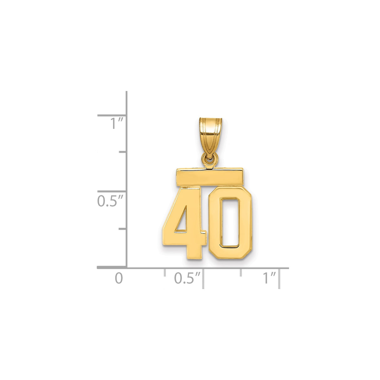 14k Yellow Gold Number 40 Pendant, Bold Block Design, Polished Finish, Unisex Anniversary Charm