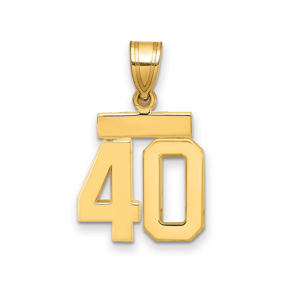 14k Yellow Gold Number 40 Pendant, Bold Block Design, Polished Finish, Unisex Anniversary Charm