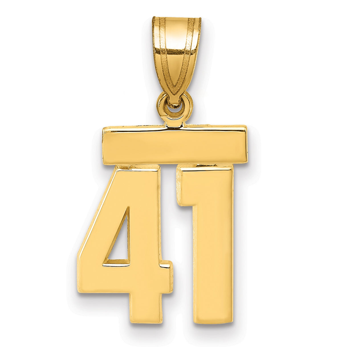 Small Polished Number 41 Charm Pendant in Real 14k Yellow Gold