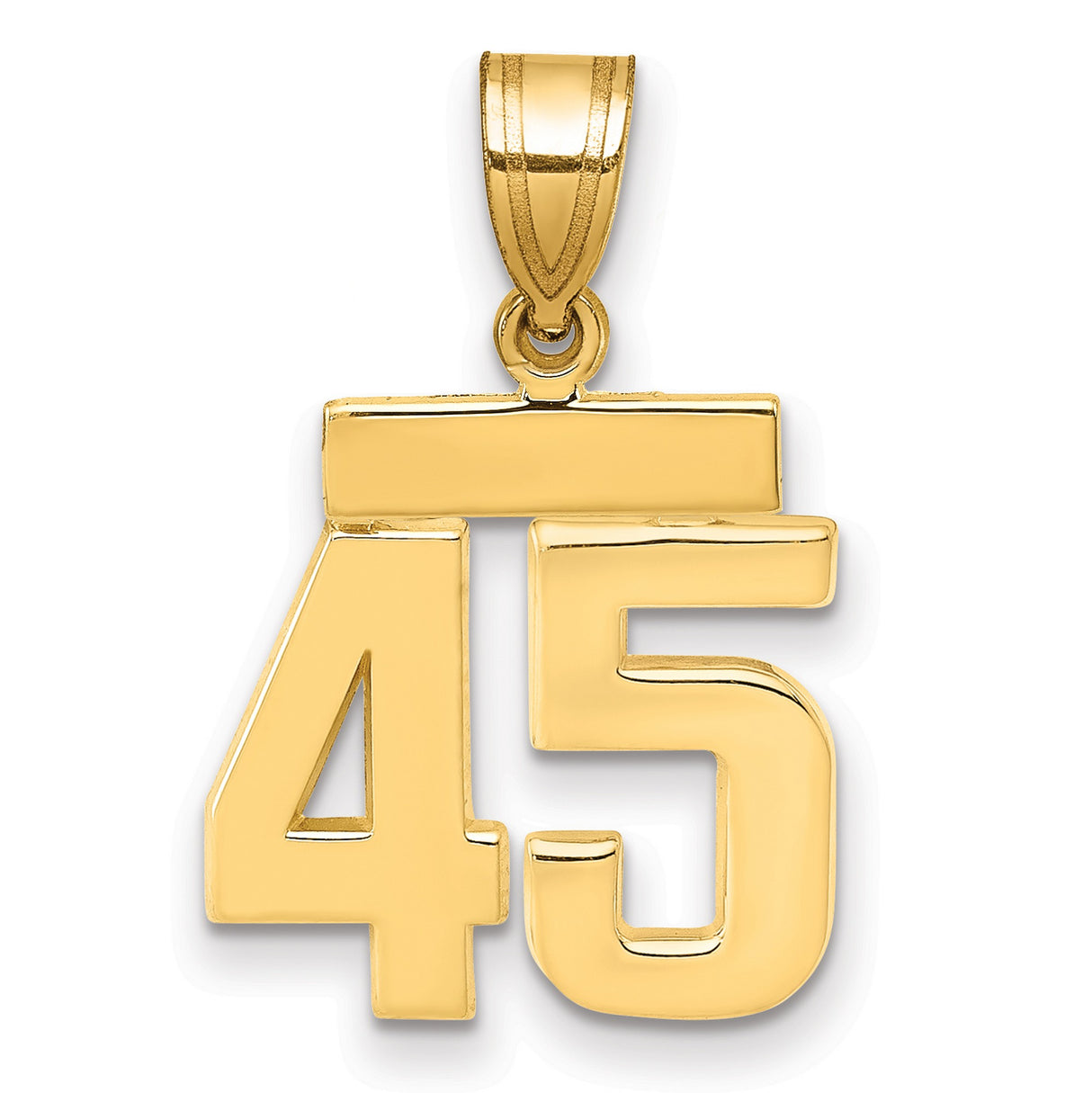 Small Polished Number 45 Charm Pendant in Real 14k Yellow Gold