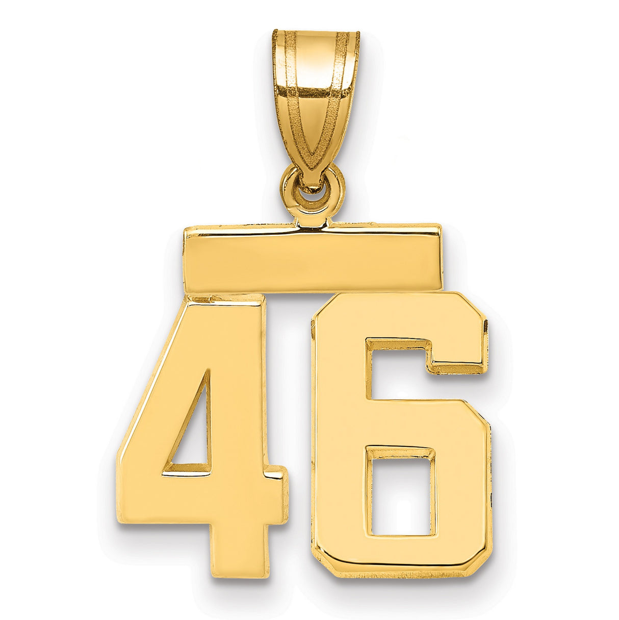 Small Polished Number 46 Charm Pendant in Real 14k Yellow Gold