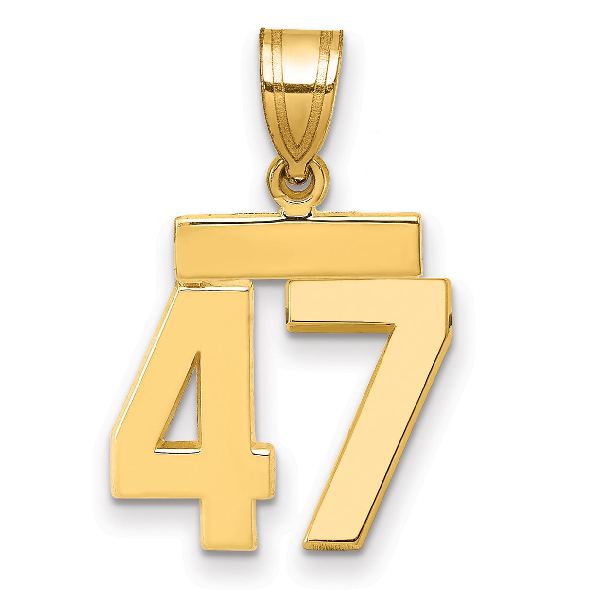 Small Polished Number 47 Charm Pendant in Real 14k Yellow Gold