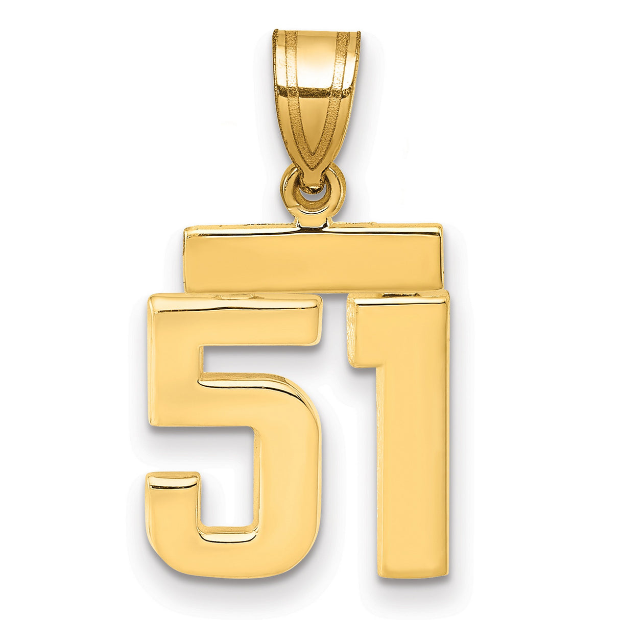 14k Yellow Gold Number 51 Pendant, Bold Modern Sports Charm for Men or Unisex