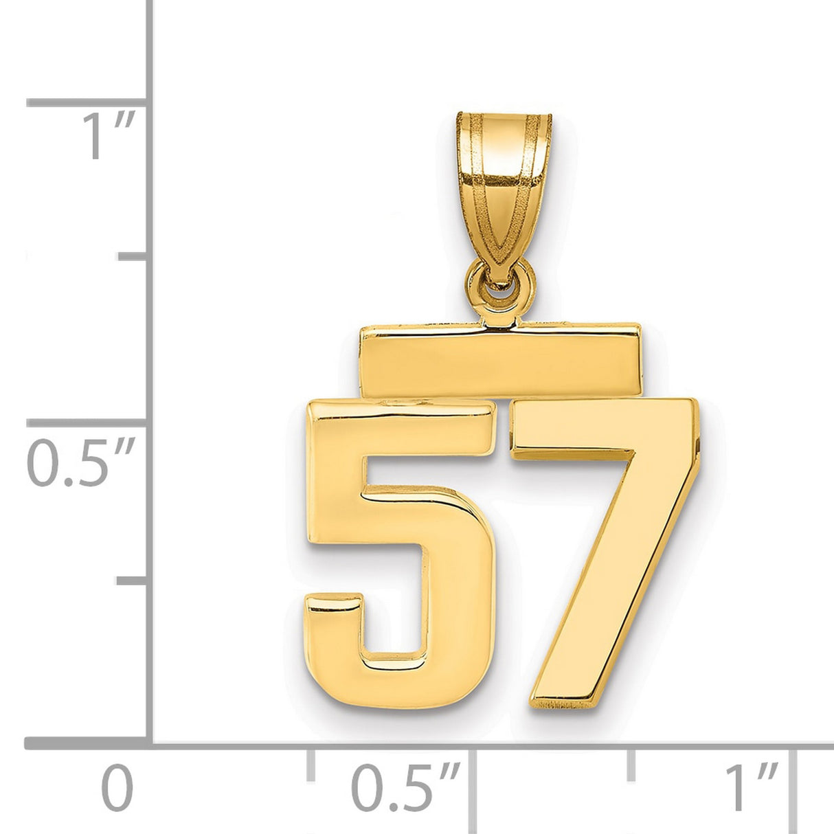 Small Polished Number 57 Charm Pendant in Real 14k Yellow Gold