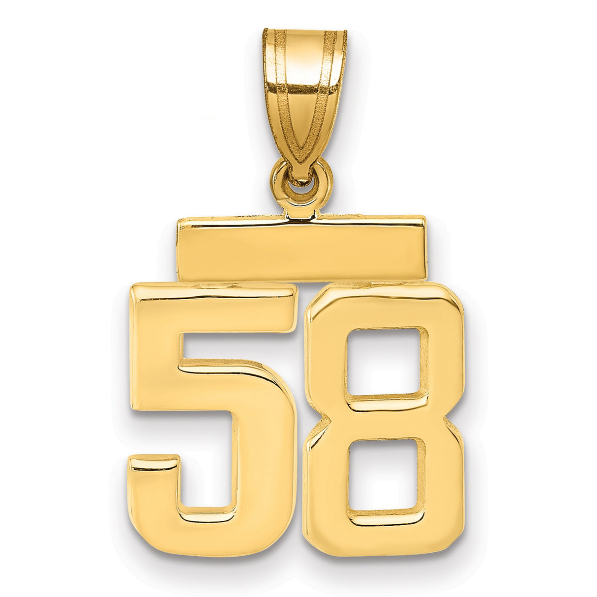 14k Yellow Gold Number 58 Pendant, Bold Block Jersey Number Charm for Men or Unisex