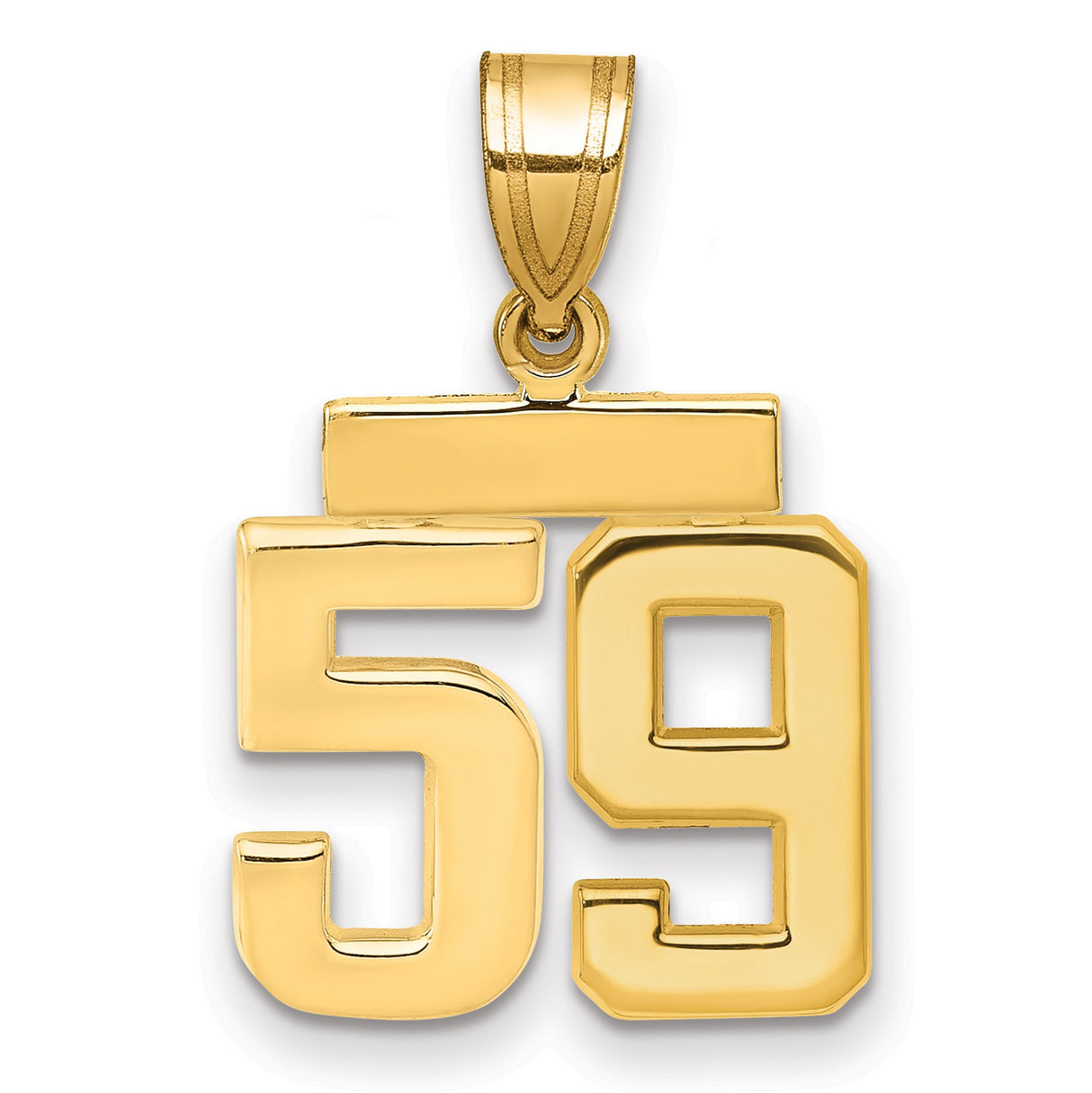 Small Polished Number 59 Charm Pendant in Real 14k Yellow Gold