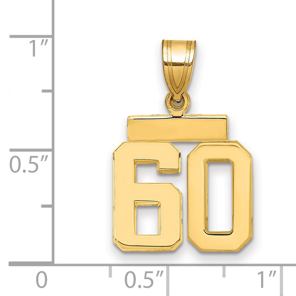 Small Polished Number 60 Charm Pendant in Real 14k Yellow Gold